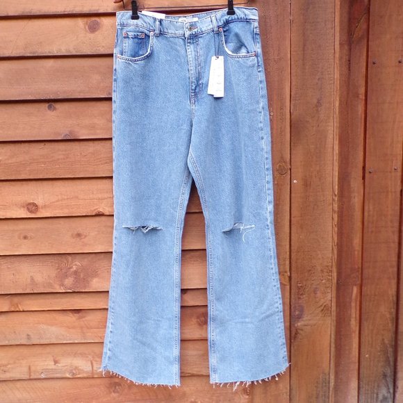 Zara Denim - ZARA NWT 90’s Full Length Jean Slim Fit Wide Leg High Rise Raw Hem Arizona Blue